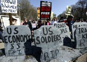 Anti-war protesters take part in a demon