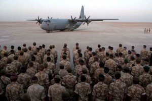 Troops waiting to board Coalition troops waiting to board C 130